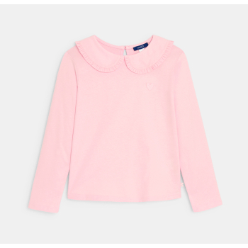 تيشيرت بأكمام طويلة وياقة كلودين، باللون الوردي، للفتيات